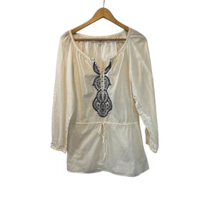 BANANA REPUBLIC Cream Embroidered Lightweight Cotton Long Fit Top S